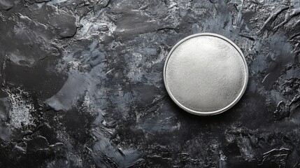 A silver coin with a satin finish, completely blank, isolated against a textured backdrop 