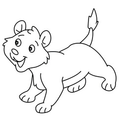 Cute cartoon hand drawn vector lion cub coloring page.