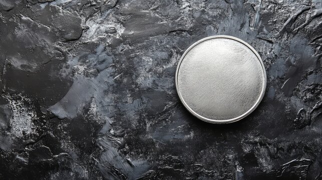 A silver coin with a satin finish, completely blank, isolated against a textured backdrop 