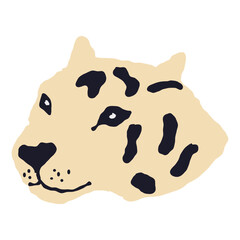 snow leopard face artwork stylized predatory expression with black spots on beige background