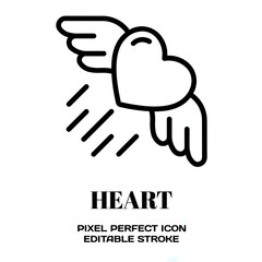 Heart symbol, featuring an editable stroke outline icon isolated on white background flat vector illustration. Pixel perfect