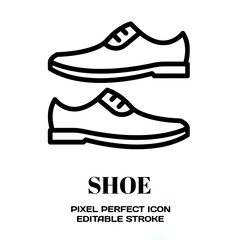 Formal shoe symbol, featuring an editable stroke outline icon isolated on white background flat vector illustration. Pixel perfect
