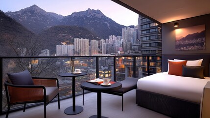 Hong Kong Skyline Balcony View  Luxury Apartment  Cityscape  Mountains