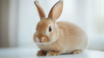 Obraz premium The Curious Bunny: A charming, fluffy bunny sits poised, ears perked, capturing the essence of innocence and curiosity with its endearing gaze.