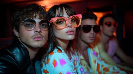 Stylish Friends Wearing Trendy Sunglasses in a Retro Car
