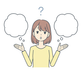 疑問符と共に考え込む女性