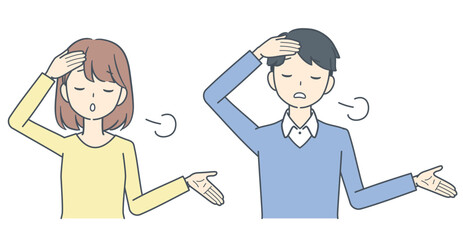 呆れた表情でため息をつく男性と女性のイラスト