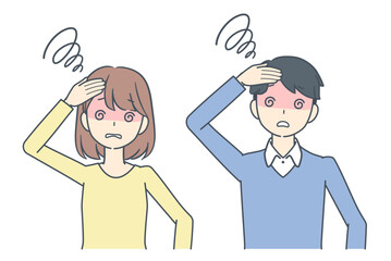 混乱し目が回る男性と女性