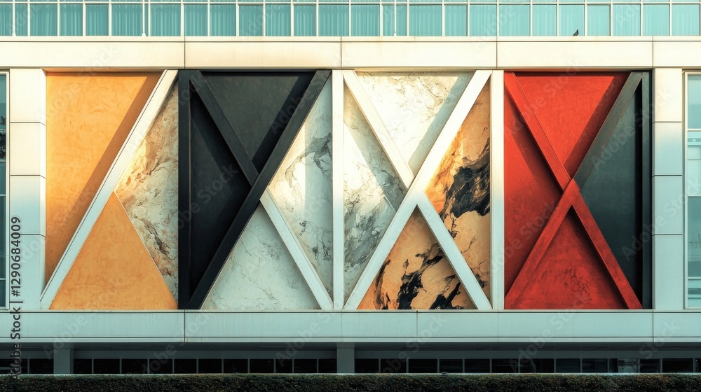 Poster abstract geometric building facade modern architecture triangular design colorful panel