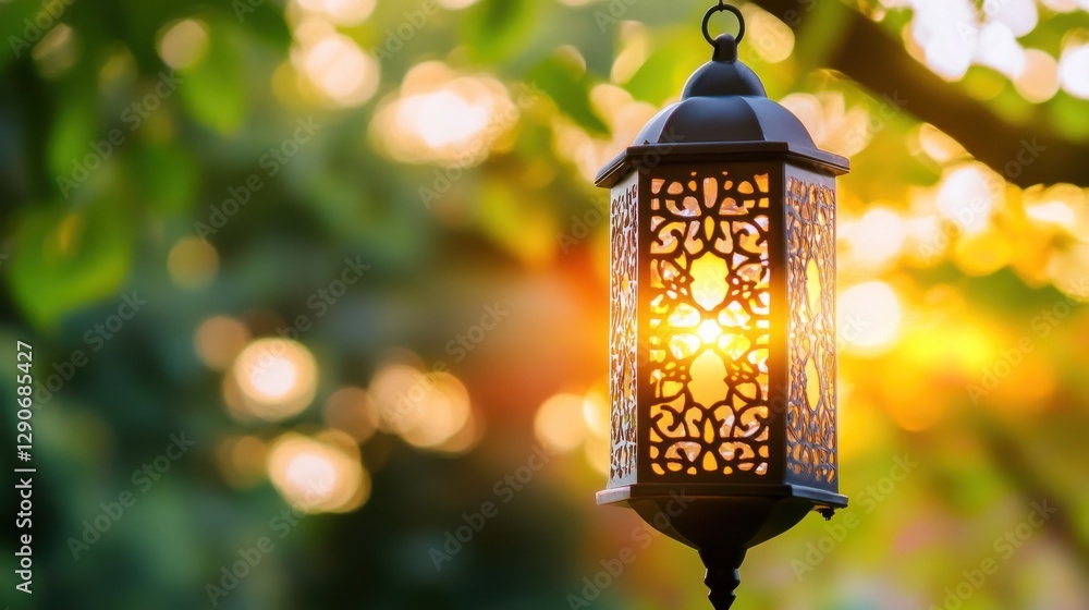 Poster elegant lantern with intricate design under soft glowing light
