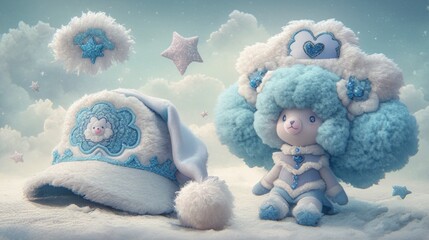 Adorable Blue Plush Toys Winter Wonderland Scene