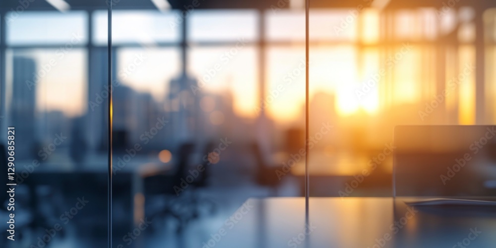 Aufkleber blurred office interior background with panoramic windows and lighting, creating an atmosphere of a 