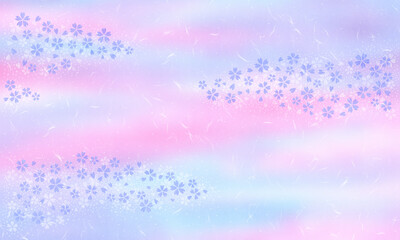 春色の和紙に桜の花が舞う、彩りが滲む大礼紙の背景