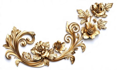 Golden floral ornament on a white background with a clipping path