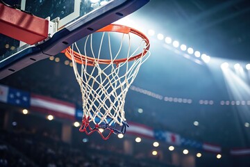 Close-up of a Basketball Hoop and Net: A Detailed Shot of Classic Orange Hoops Against a Clear Background, Perfect for Sports-Themed Designs, Websites, or Print Media. Ideal for showcasing  