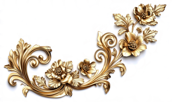 Golden floral ornament on a white background with a clipping path