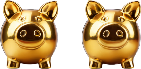 Two Shiny Golden Piggy Banks Wealth Savings Finance Concept