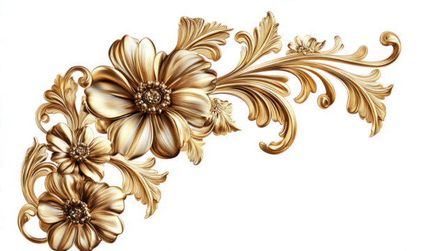 Golden floral ornament on a white background with a clipping path