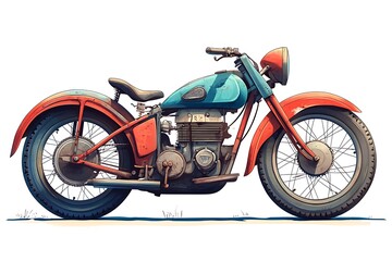 Obraz premium A Red and Blue Antique Motorcycle On A White Background