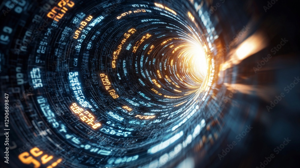 Poster futuristic digital hologram tunnel ai data code technology abstract background