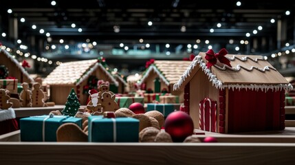 Christmas Gingerbread Village  Festive Holiday Scene with Houses  Lights   Gifts