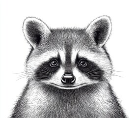 Obraz premium Close Up Black And White Raccoon Illustration Stippling Technique Detailed Animal Portrait