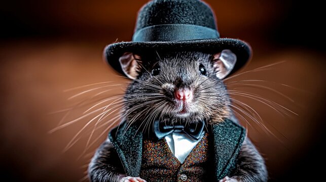 Dapper Rat in Fedora  Vintage Gentleman  Retro Pet Portrait