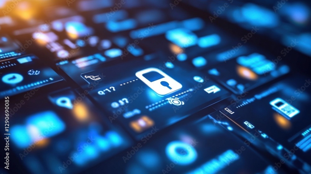 Poster digital interface shows network security lock