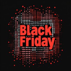 Black friday red sign on black background with halftone dots effect