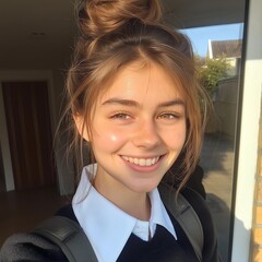 Happy 18-Year-Old European Girl Taking a Selfie in Natural Light