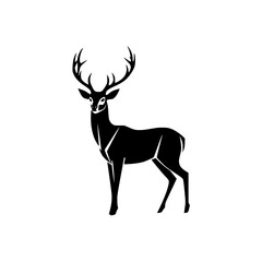 Obraz premium A majestic black silhouette of a deer standing on a white background, presenting a stark contrast.
