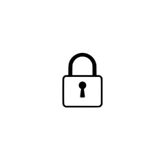 Minimalist, clean, and concise icon of a padlock in black on a pure white background, symbolizing security and protection, in a modern and illustrative style.