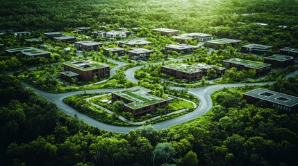 Naklejka premium Aerial View Eco Friendly Sustainable Green City Development