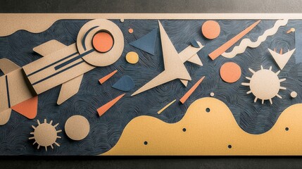 Abstract Paper Cut Art  Spacecraft  Planets    Cosmic Design