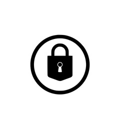 Circular black padlock icon set in a circle, on white background.