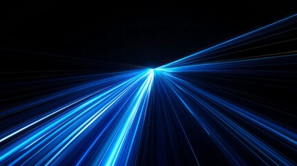 A stunning blue arrow cuts through black space, radiating energy and motion while creating a sense of depth and acceleration. The vibrant light evokes feelings of speed and innovation