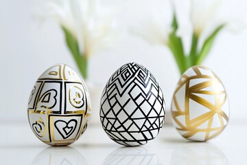 Elegant decorative eggs showcase intricate patterns and gold acc