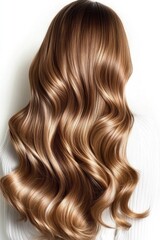 Naklejka premium Long, wavy hair cascades down, showcasing rich, golden brown ton