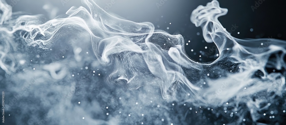 Poster abstract smoke waves in gray tones with ethereal particles suspended in the air creating a mysteriou