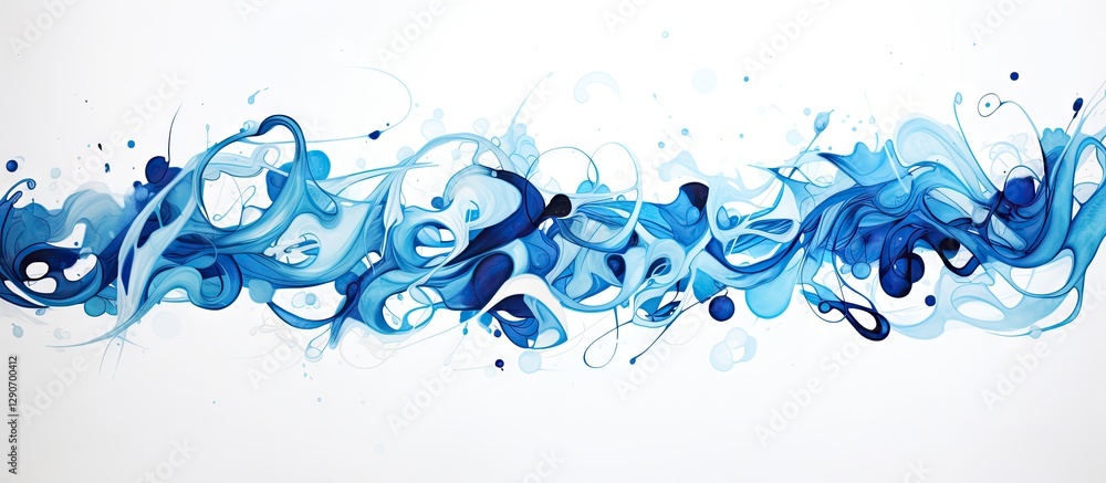 Poster abstract blue fluid art with various shades of blue and white swirls creating a dynamic wave effect 
