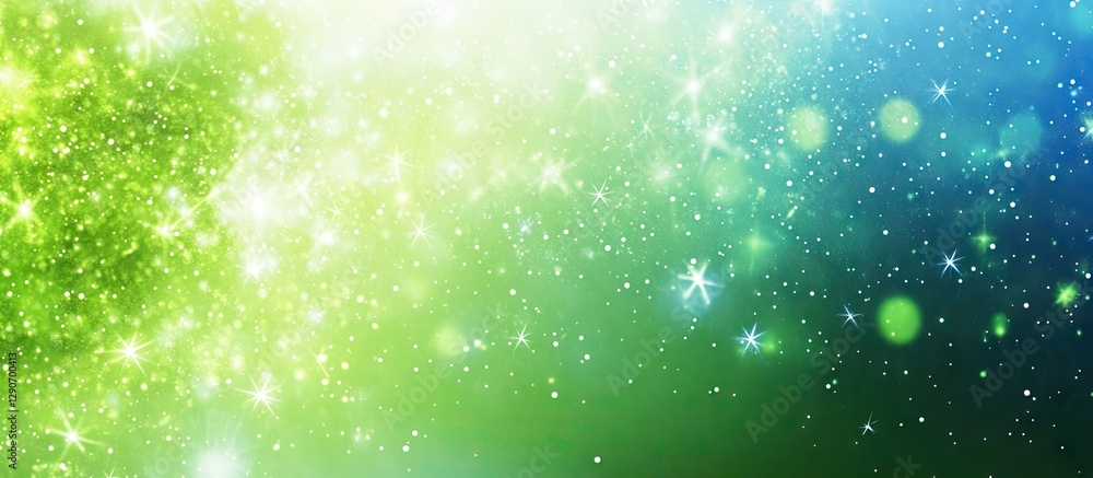 Poster vibrant green stars sparkle against a gradient blue-green backdrop creating a dreamy atmosphere with