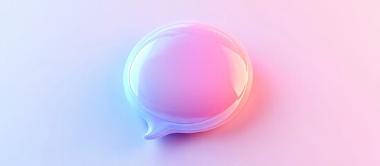 Playful pastel speech bubble icon with a glossy finish positioned centrally against a soft gradient background of pink and blue hues.