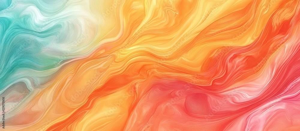Poster colorful abstract swirl pattern featuring gradients of turquoise, orange, and pink with soft fluid l