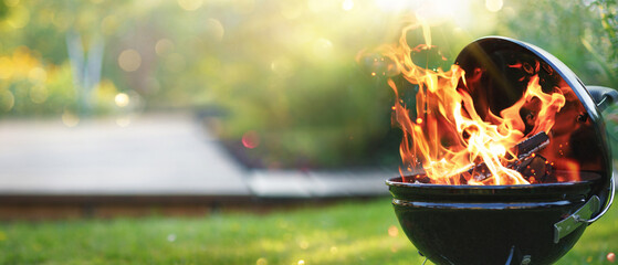Barbecue grill with fire on open air