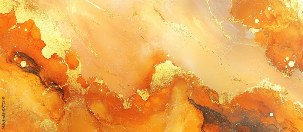 Poster abstract orange and gold marbled texture with soft pink hues blending in; intricate patterns create 