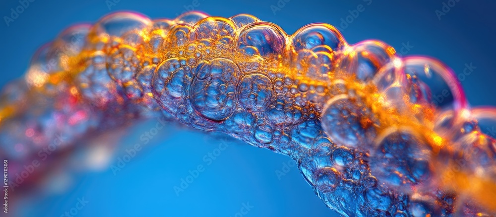 Poster colorful macro shot of bubbles on a translucent surface capturing vibrant orange and blue hues with 