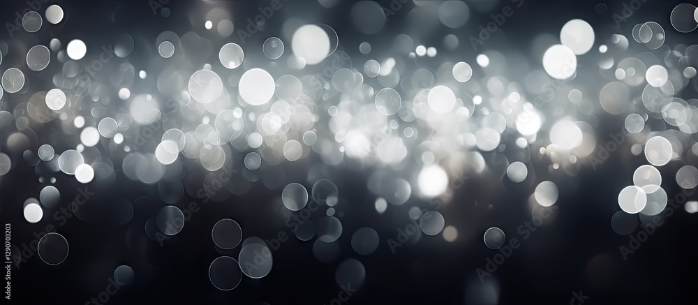 Poster soft silver and black bokeh lights on a dark background creating a dreamy and atmospheric effect, wi