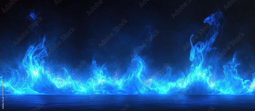 Aufkleber neon blue flame against a black background creating dynamic energy with vibrant bursts of color in l
