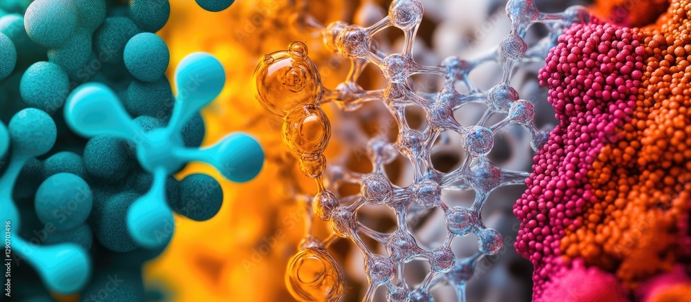 Aufkleber close up view of colorful polymers with intricate structures on a gradient background showcasing vib