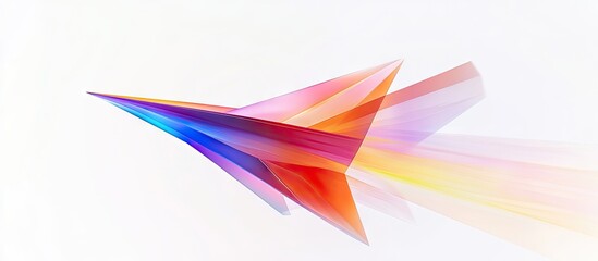 Colorful abstract paper plane in vibrant hues of blue, orange, and red against a clean white background, symbolizing business competition and innovation.